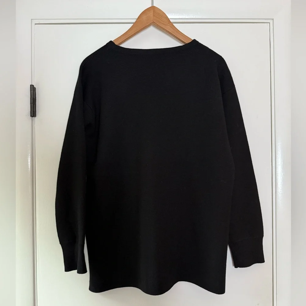 J. Crew Merino Wool Tunic Length Sweater Genuine Leather Pockets Clean Girl Chic